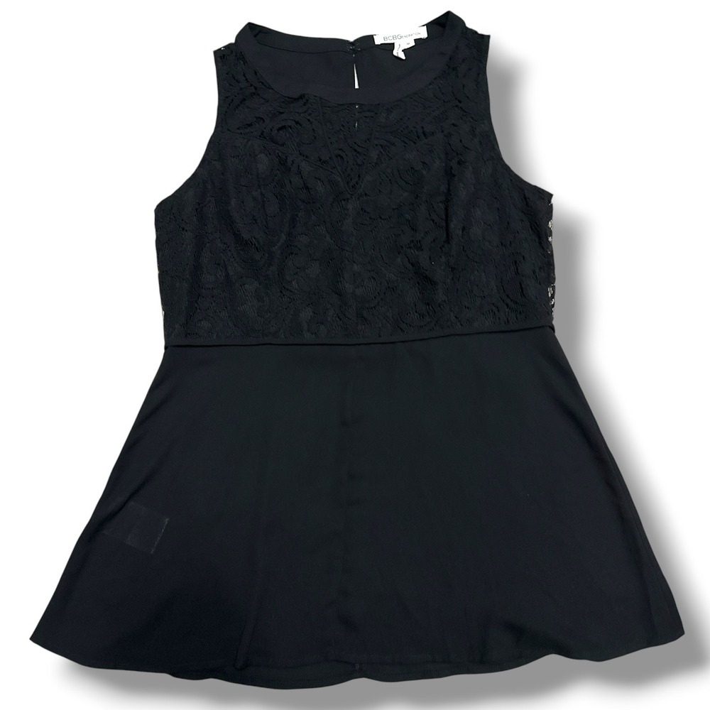 BCBGeneration Black‎ Lace Peplum Top Sleeveless Size M Goth